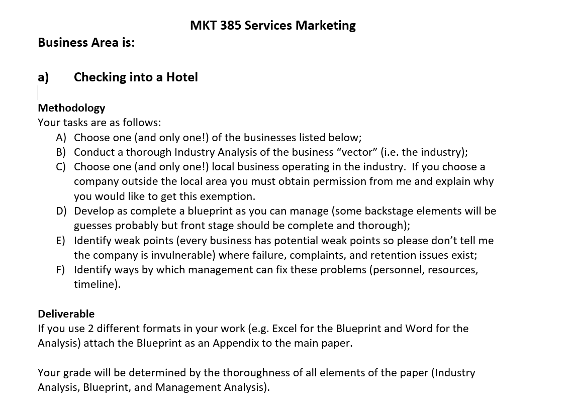 Business Area is: a) Checking into a Hotel Methodology Your tasks