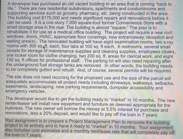 Create a WBS and Communication Plan for the project below: A developer