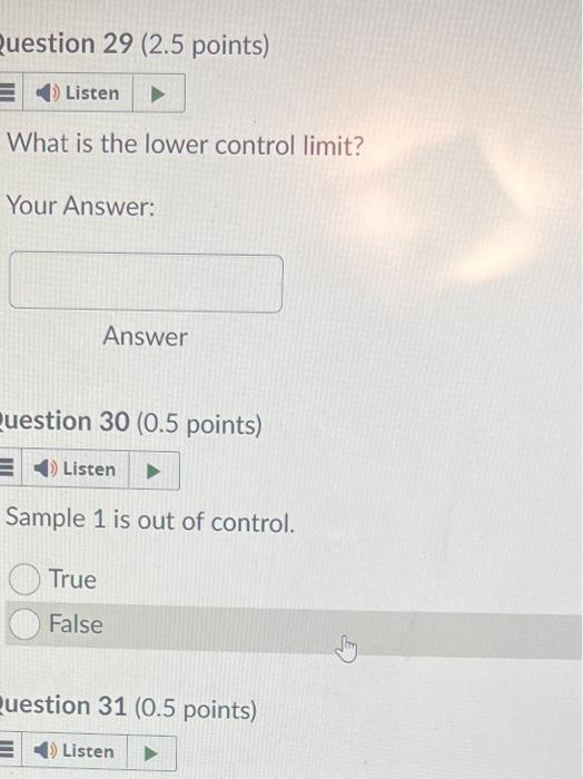 the weight of a bagging process, in pounds. The sample means and