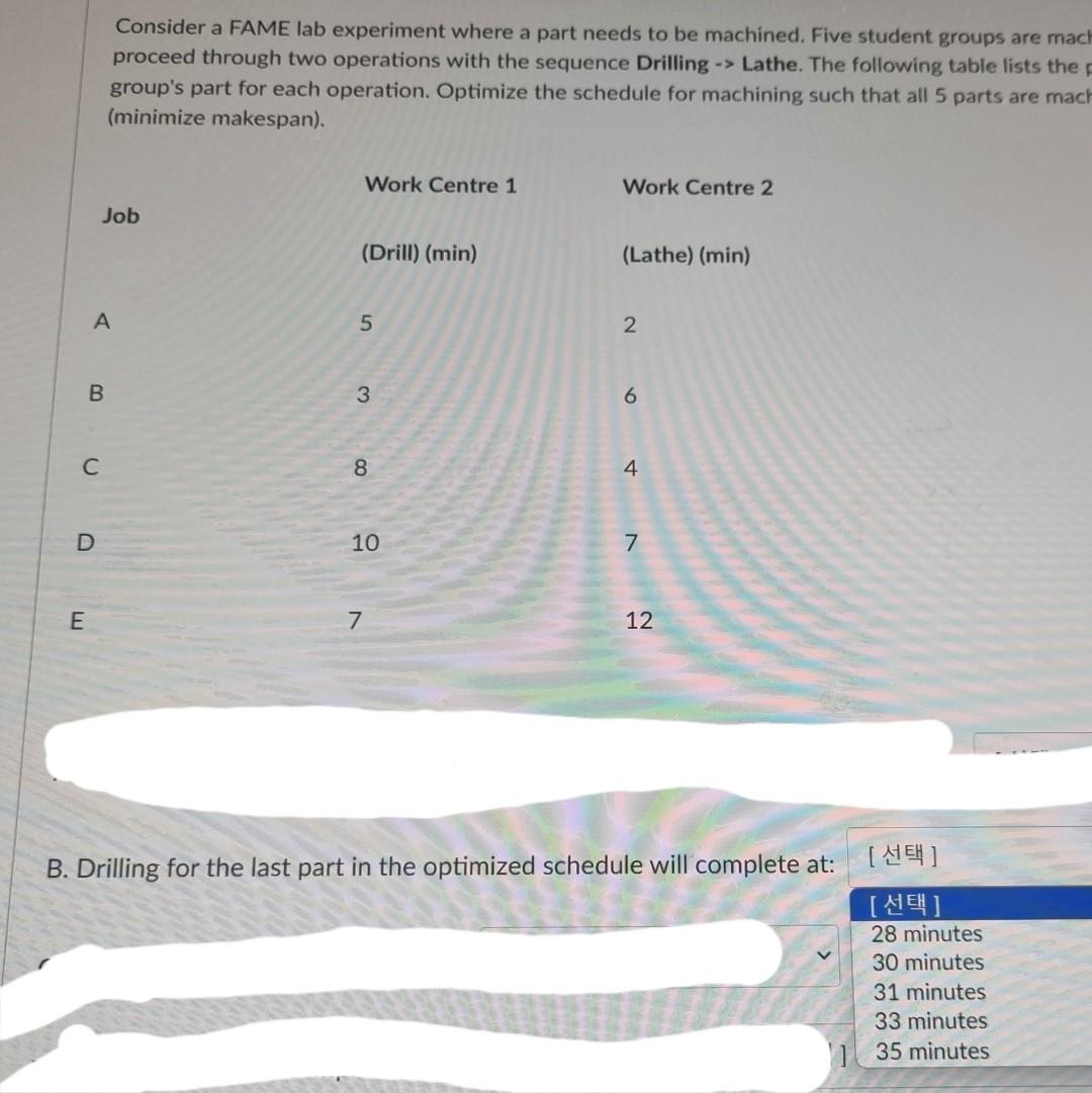 Consider a FAME lab experiment where a part needs to be