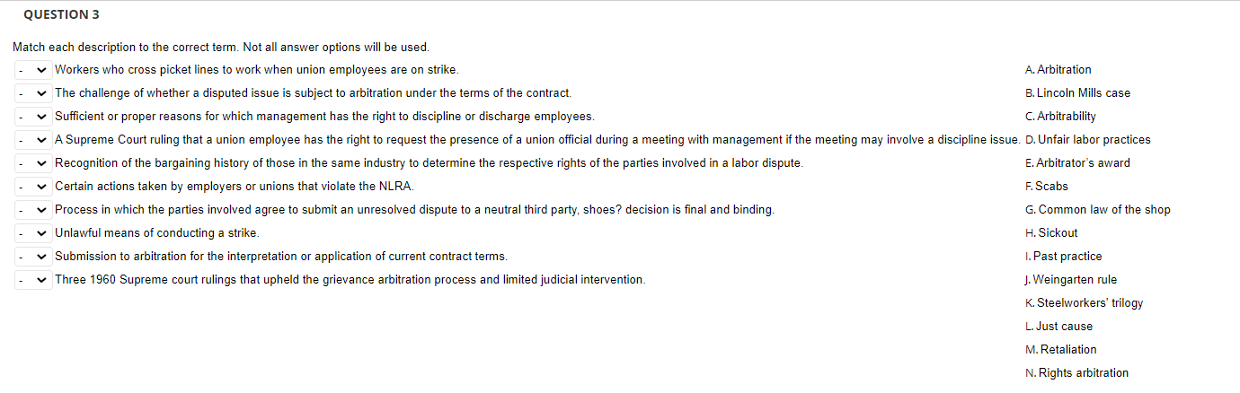 Match each description to the correct term. Not all answer options
