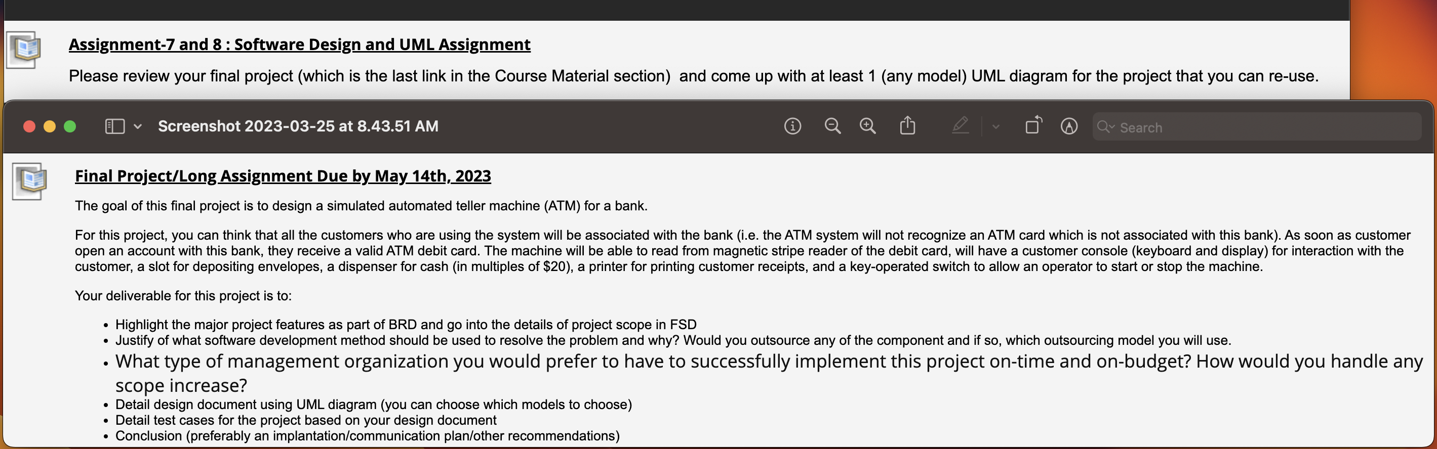 Please help me with the UML diagram for assignment 8. Thank you