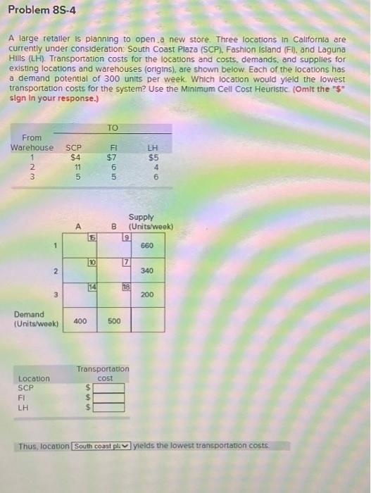  Problem 85-4 A large retaller is planning to open a new