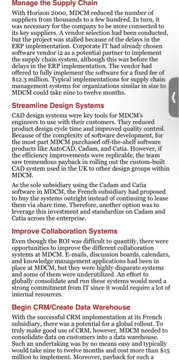 department was in poor shape and could not support the company's strategic