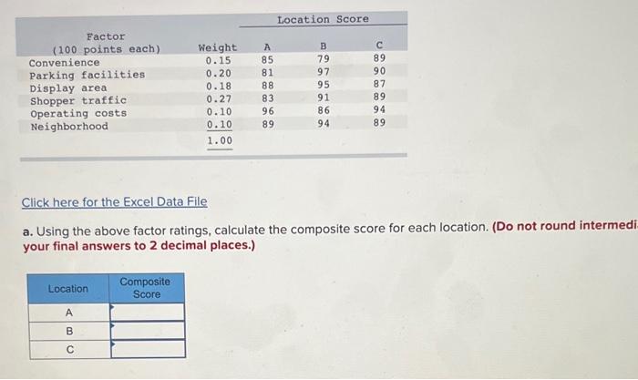  Click here for the Excel Data File a. Using the above