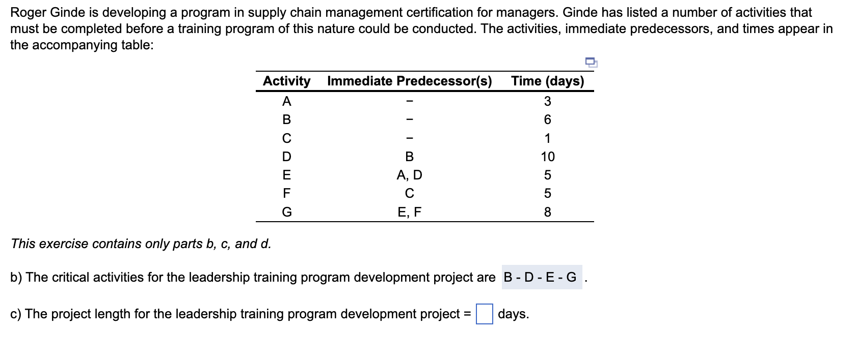  Roger Ginde is developing a program in supply chain management certification