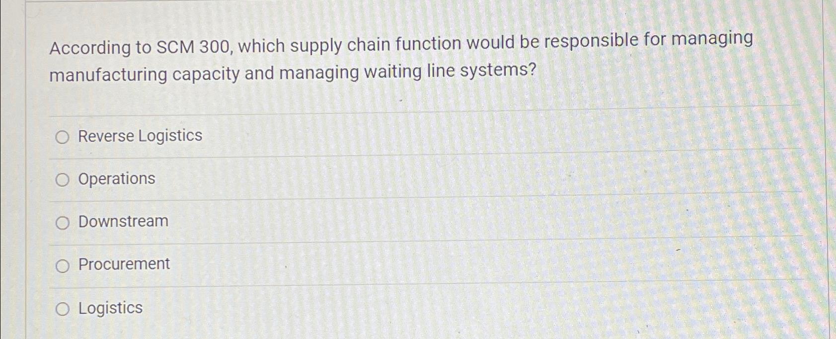  According to SCM 300, which supply chain function would be responsible