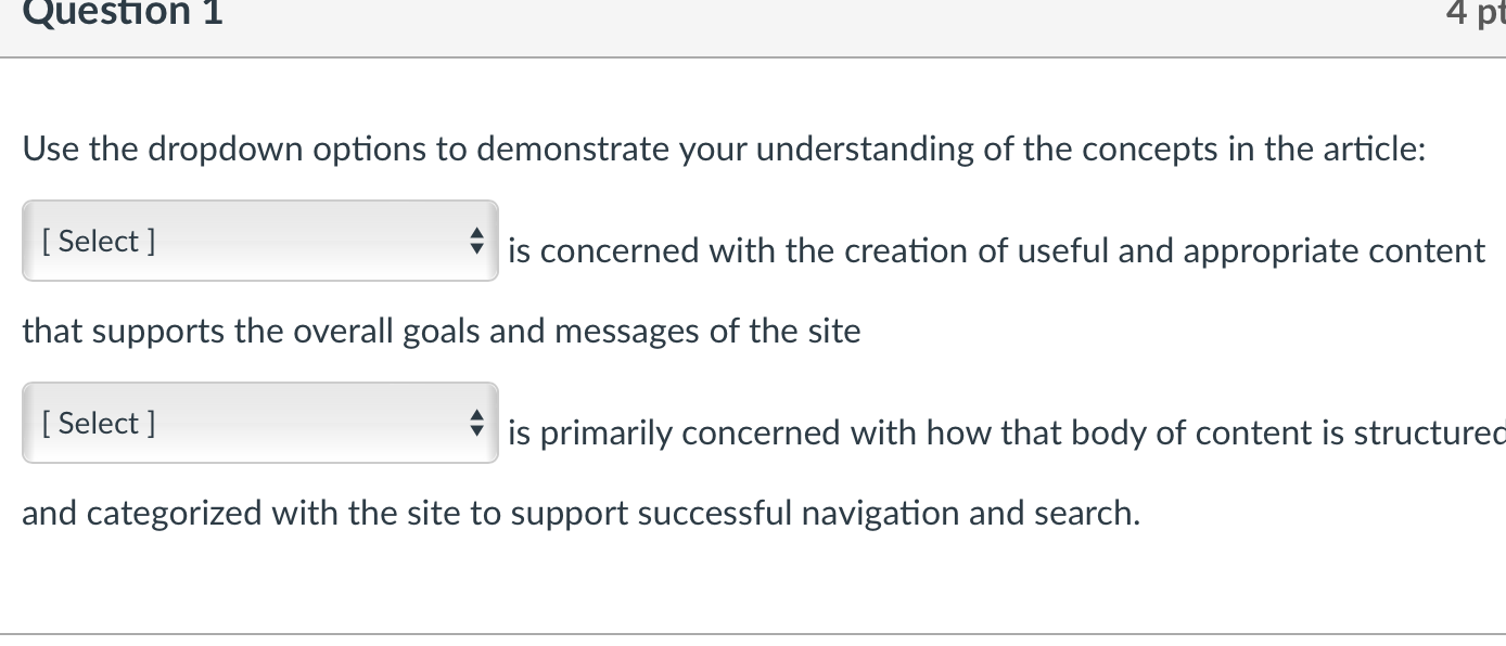 the first drop down is user interface design , info archetcture, content