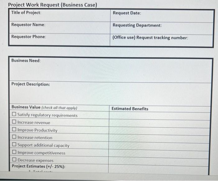 How do I fill out the project request form. The book is