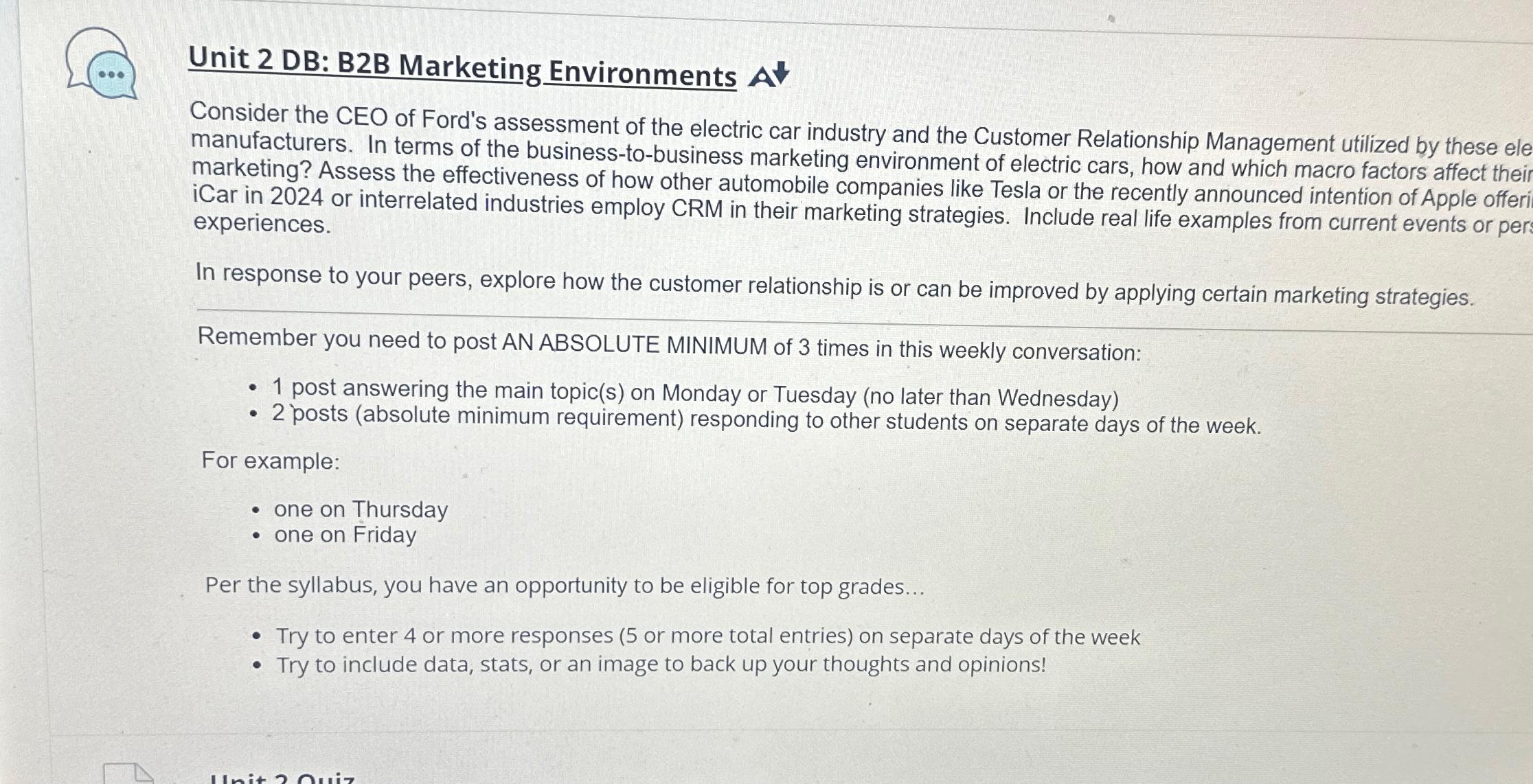  Unit 2 DB: B2B Marketing Environments At Consider the CEO of