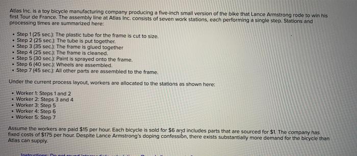 please do part e only Atlas inc. is a toy bicycle manufacturing