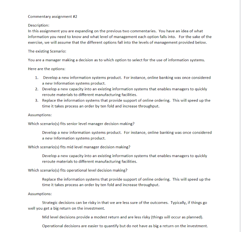  Commentary assignment \#2 Description: In this assignment you are expanding on