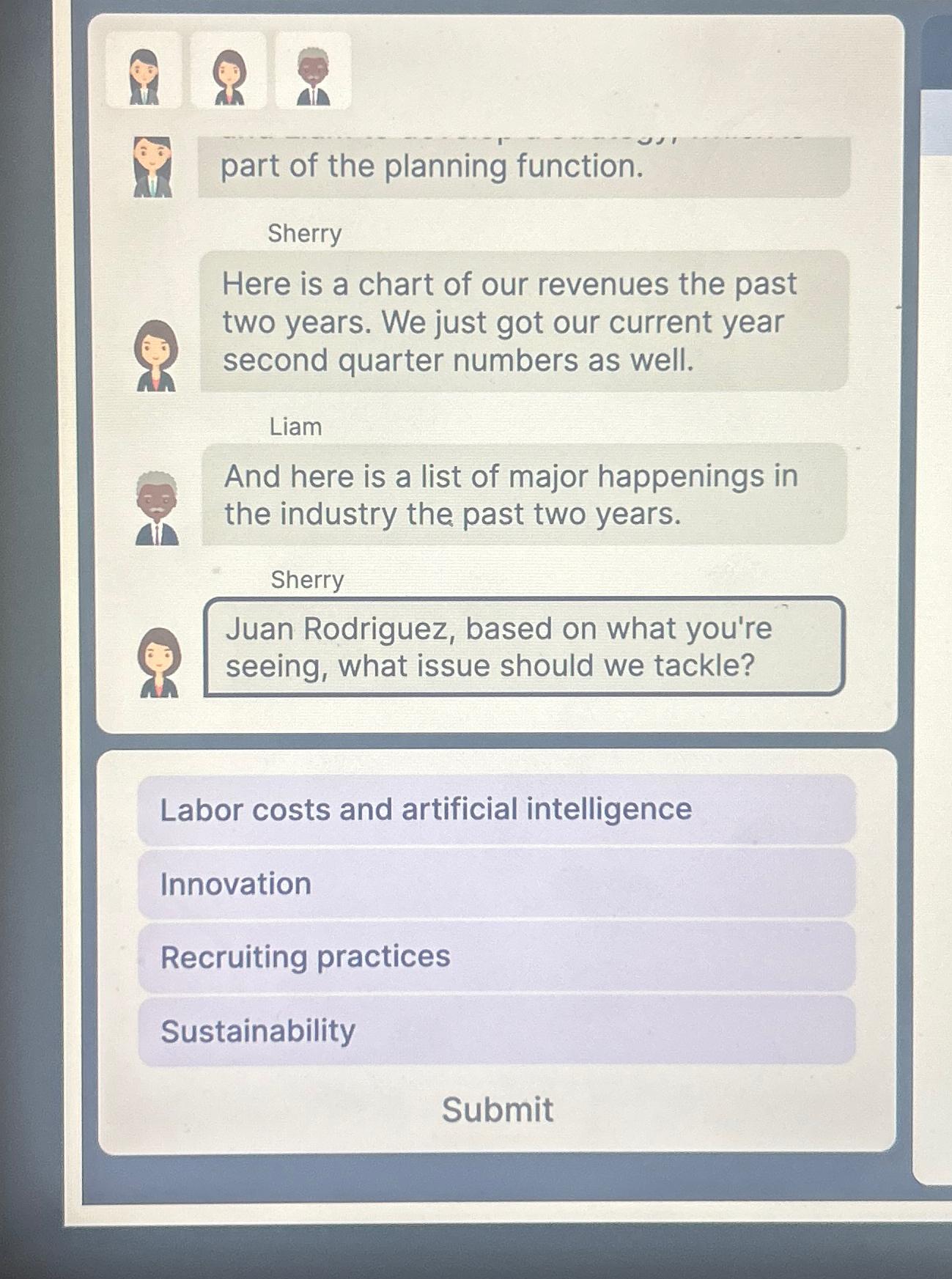  part of the planning function. Sherry Here is a chart of