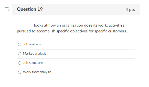 looks at how an organization does its work: activities pursued to
