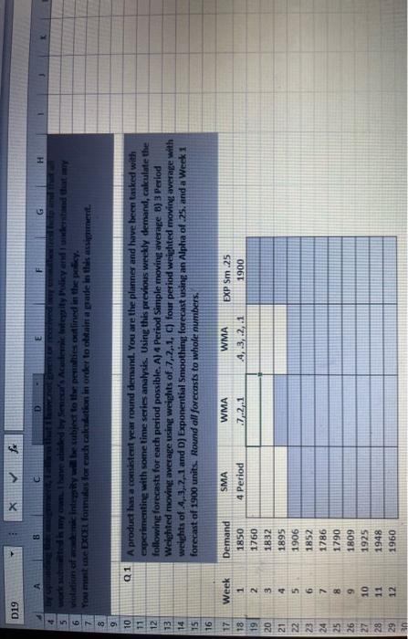 Answer this in excel about Forecasting.Make sure to show the fomula in