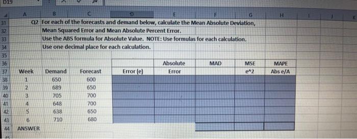 excel Q1 A product has a contisterit year round demand. You are