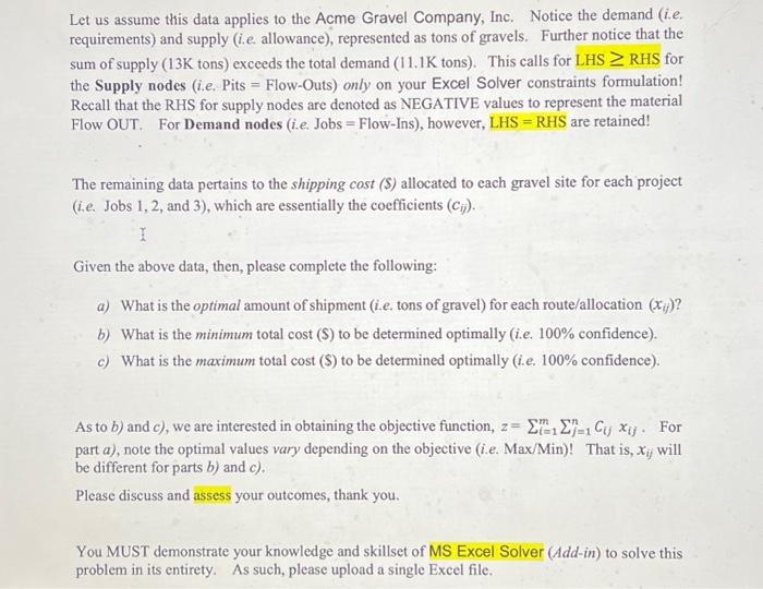 assume this data applies to the Acme Gravel Company, Inc. Notice the