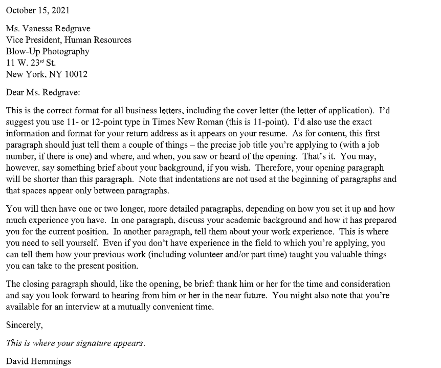 For this letter, use the same format that you used for the