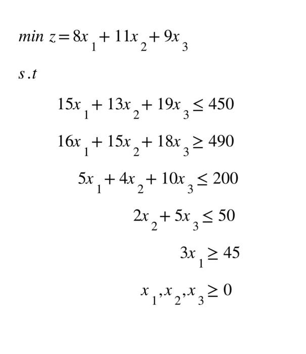  Solve the following optimization model using Excel Solver and generate a