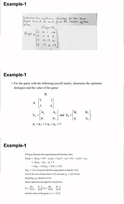 the optimum strategy for the two players A and B, and fined