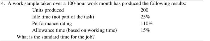  4. A work sample taken over a 100-hour work month has