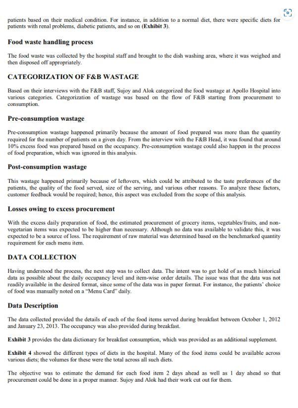 items. FORECASTING DEMAND FOR FOOD AT APOLLO HOSPITALS It was almost 60