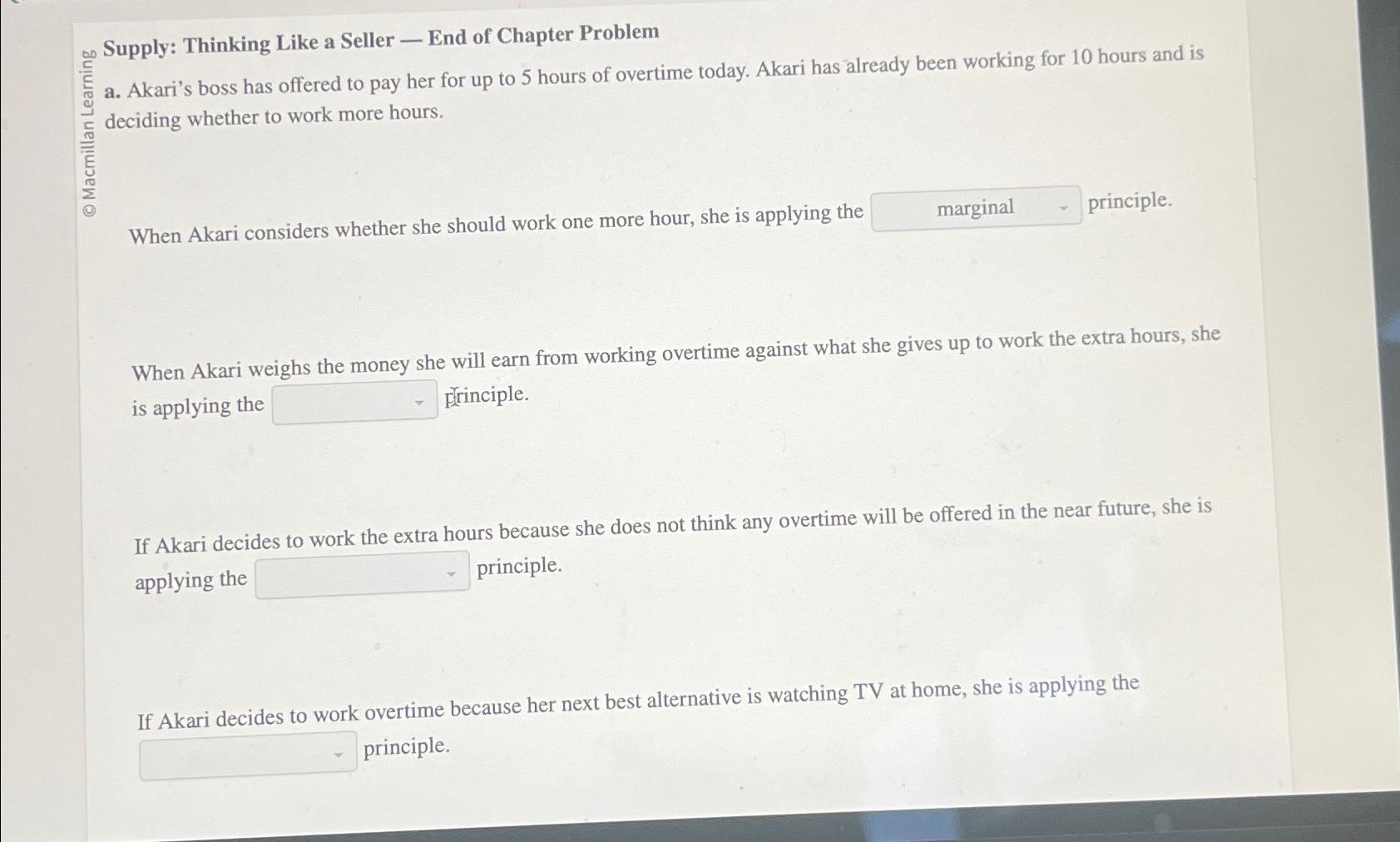  Supply: Thinking Like a Seller - End of Chapter Problem a.