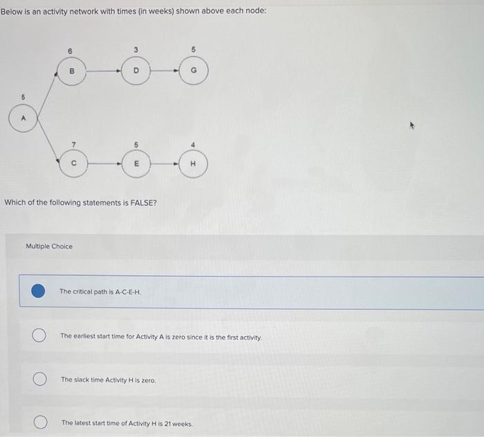 each node: Which of the following statements is FALSE? Multiple Choice The