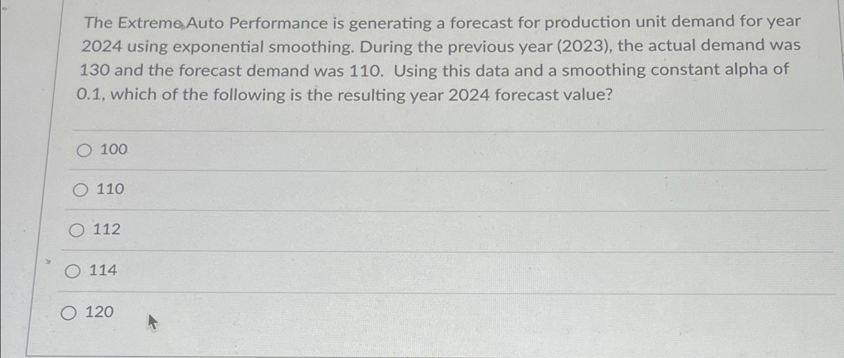  The ExtremeAuto Performance is generating a forecast for production unit demand