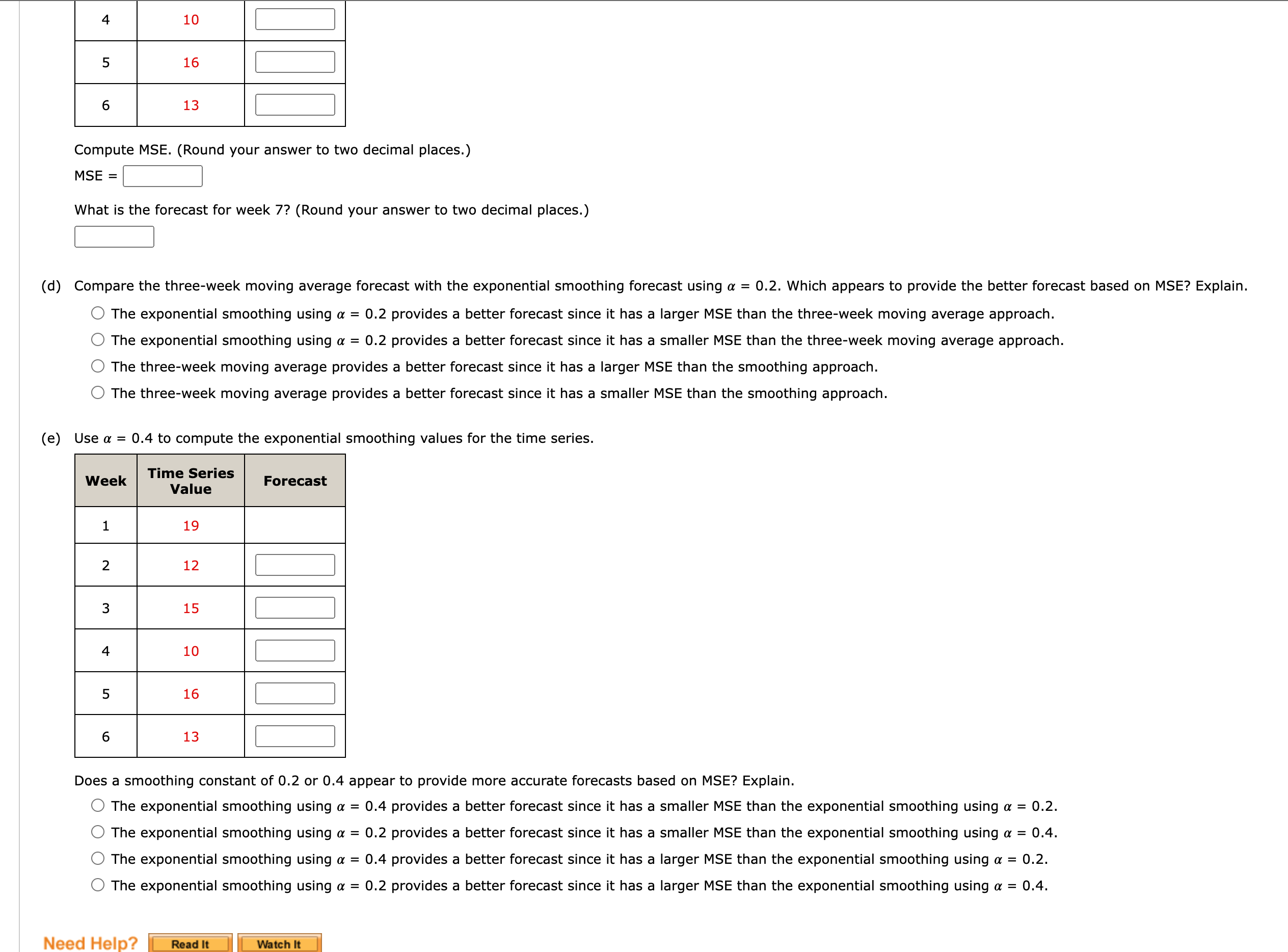Compute MSE. (Round your answer to two decimal places.) MSE = What