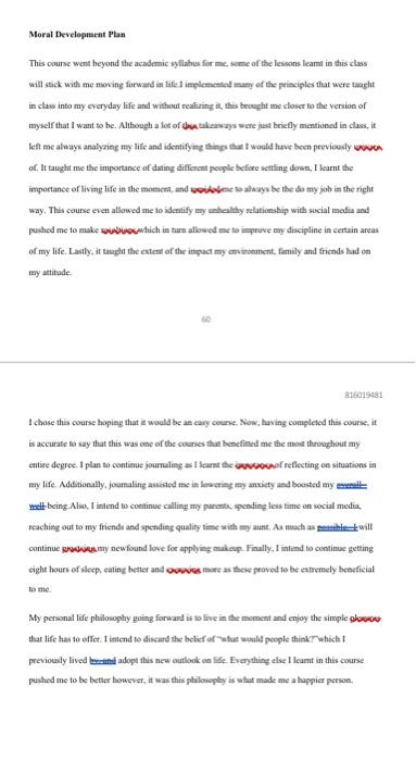 yourself MORAL DEVELOPMENT PLAN - A structured a process with the aim