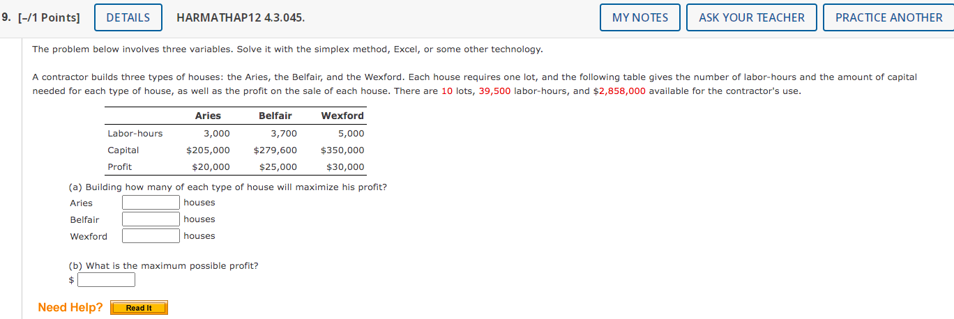  The problem below involves three variables. Solve it with the simplex