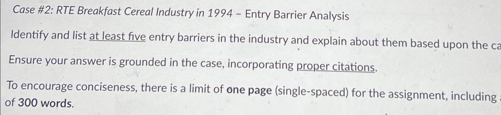  Case #2: RTE Breakfast Cereal Industry in 1994- Entry Barrier Analysis