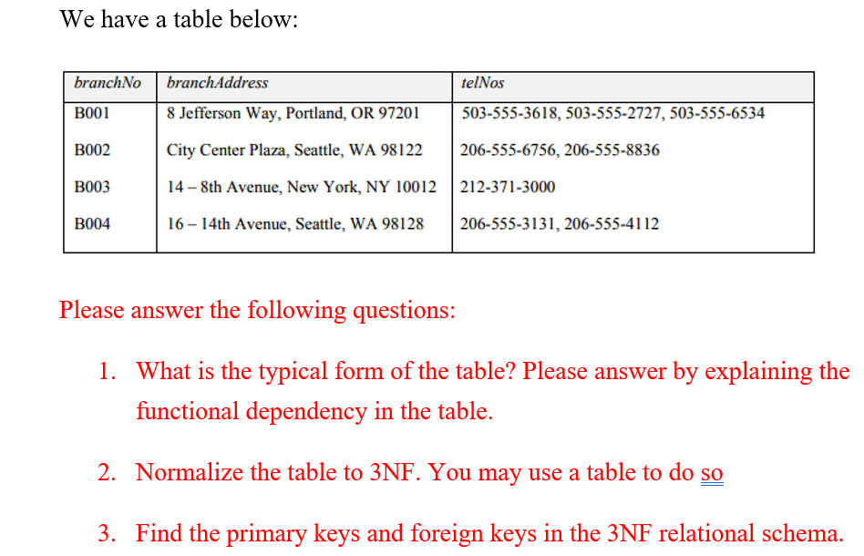 We have a table below: Please answer the following questions: 1.
