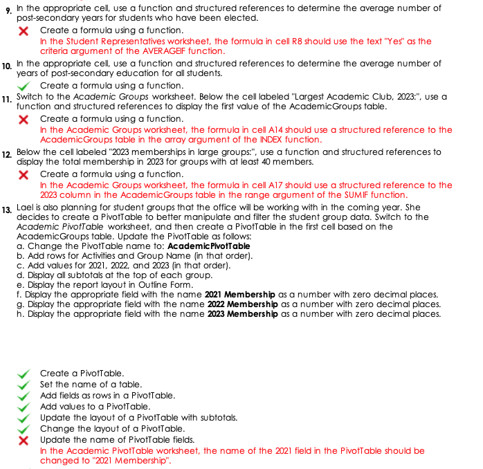  9. In the appropriate cell, use a function and structured references