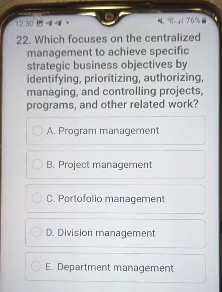  12:3011. 22. Which focuses on the centralized management to achieve specific