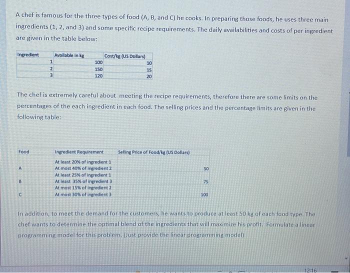 HURRYY PLEASE A chef is famous for the three types of food