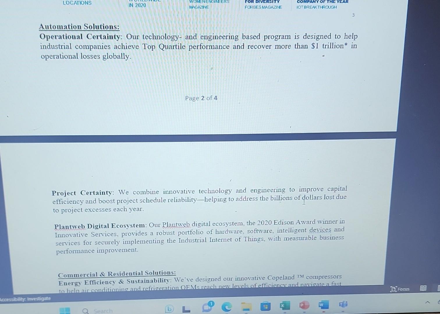 marks) Emerson is a leading global technology, software, engineering and manufacturing company