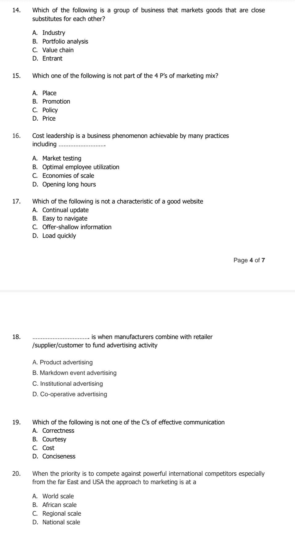 a business function D. Fulfils customer requirements 2. Which one is not
