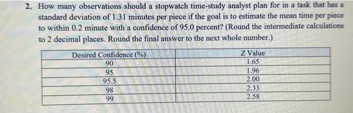  2. How many observations should a stopwatch time-study analyst plan for