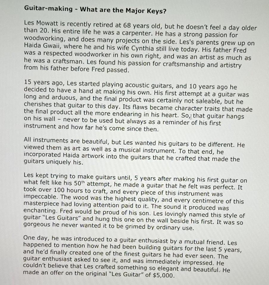 Guitar-making - What are the Major Keys? Les Mowatt is recently