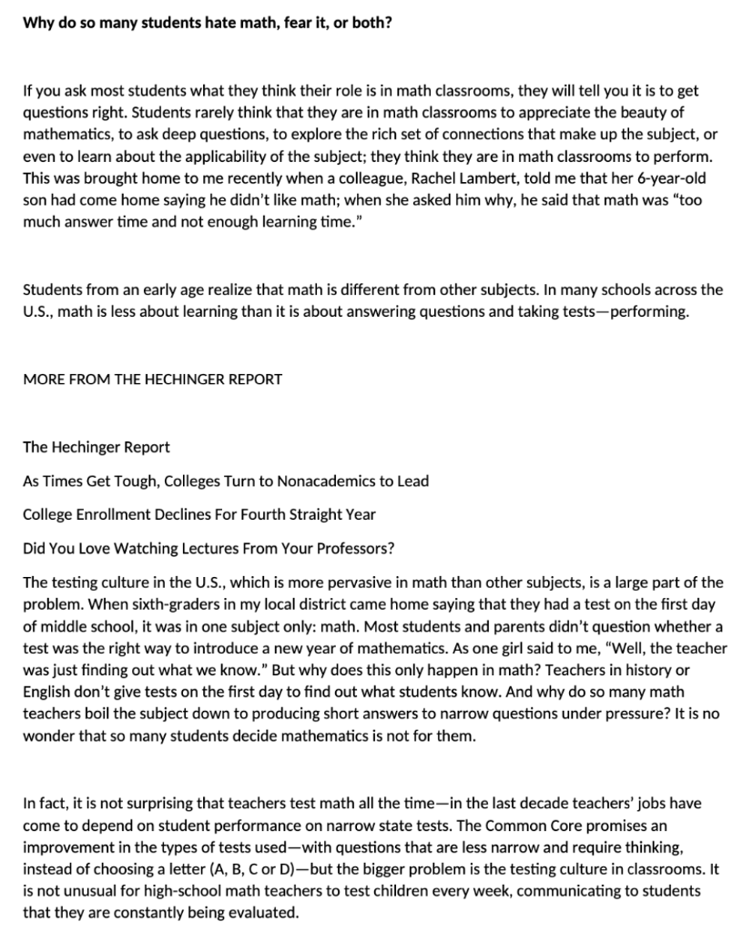 Why do so many students hate math, fear it, or both? ,