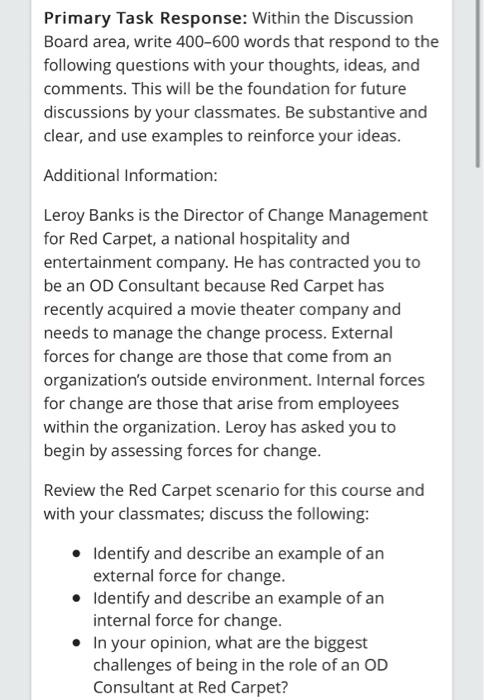  Primary Task Response: Within the Discussion Board area, write 400600 words