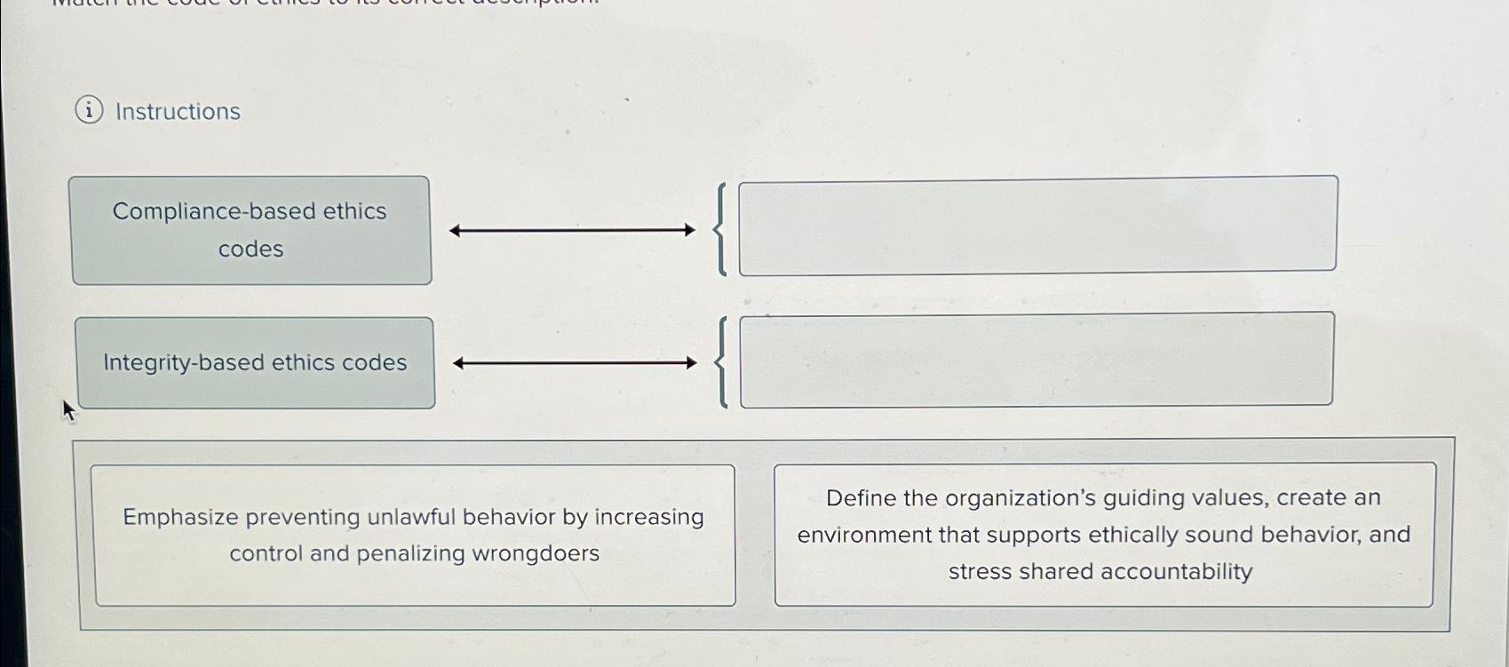  (i) Instructions Compliance-based ethics codes Integrity-based ethics codes Emphasize preventing unlawful