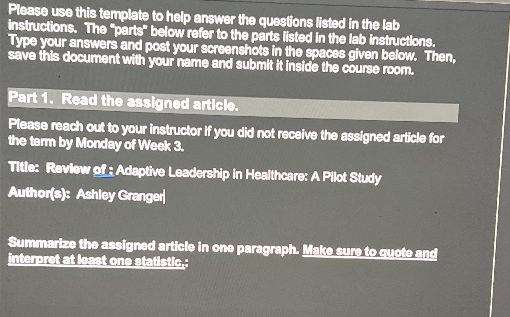  Please use this template to help answer the questions listed in