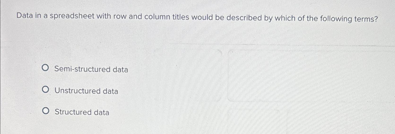  Data in a spreadsheet with row and column titles would be