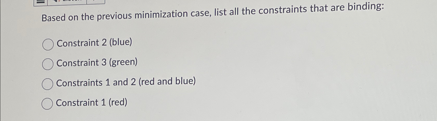  Based on the previous minimization case, list all the constraints that