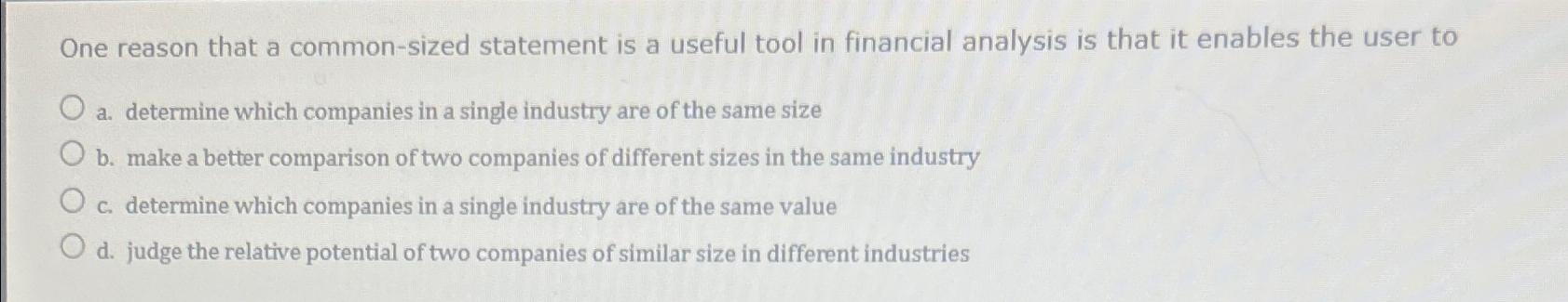  One reason that a common-sized statement is a useful tool in