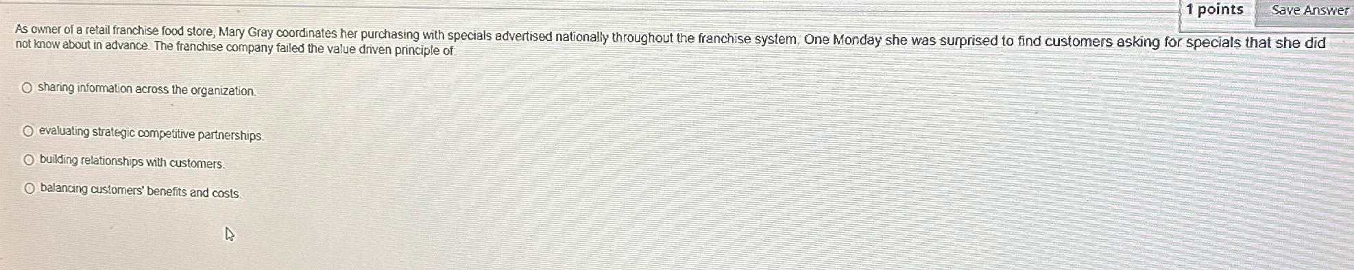  1 points Save Answer not know about in advance. The franchise