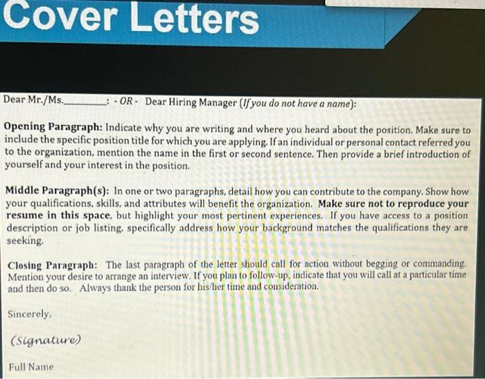 Write a make believe cover letter using this template. The specific position